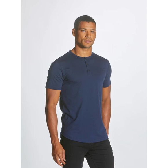 Cuts Clothing Men's Curve Hem Henley 4 Way Stretch Tee T-Shirt - Pacific Blue - Picture 4 of 6